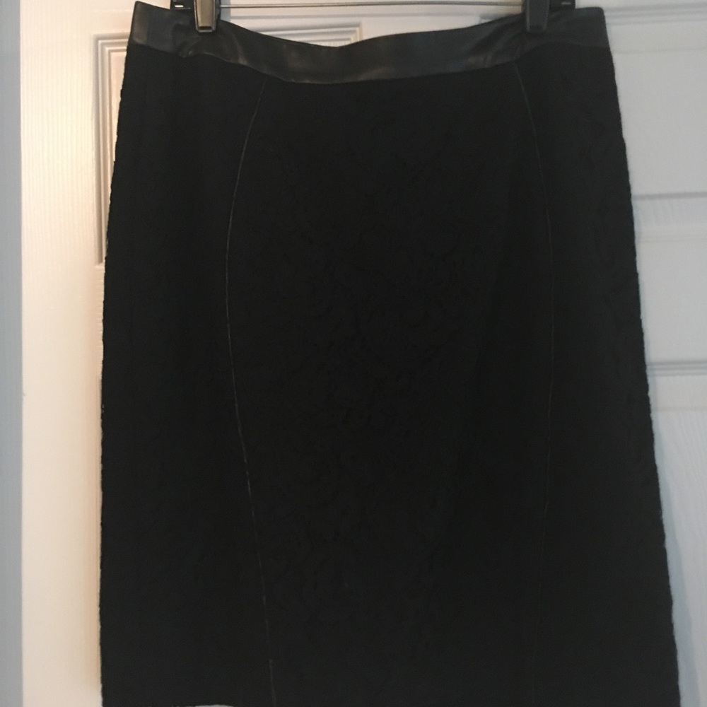 Ann Taylor Lace skirt with faux leather waistband.